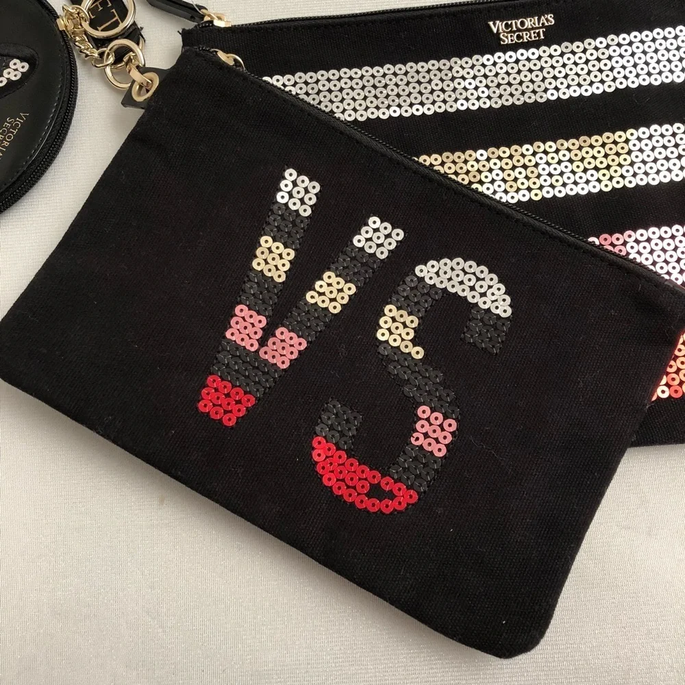 Victoria’s Secret sequin logo cosmetic bags and coin purse